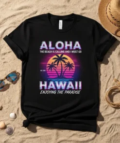 ALOHA THE BEACH IS text design featuring eye-catching typography on quality t-shirt