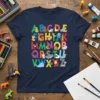 Alphabet Animals ABCDEFG T-Shirt with colorful letters and corresponding animal graphics for kids learning the alphabet