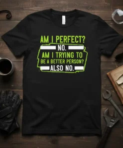 Am I Perfect? No. Am I Trying to Be a Better Person? Also No. funny quote t-shirt design with bold