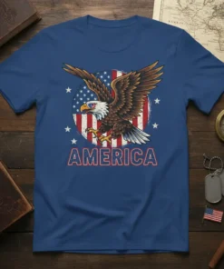 America Eagle T-Shirt with USA flag graphic and stars, patriotic theme