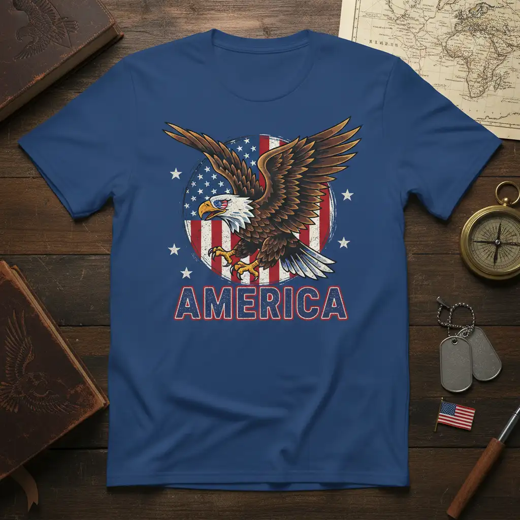 America Eagle T-Shirt design with distressed USA flag and patriotic text