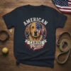 American Canine Pride t-shirt design with a Golden Retriever's face superimposed with the American flag