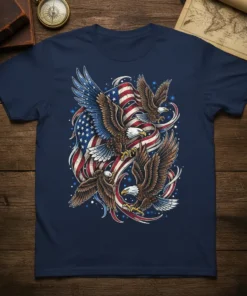 American Eagle Flag Design T-Shirt with three eagles and the US flag graphic