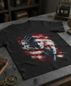 American Flag Busts Patriotic Tee stylish graphic design printed on comfortable cotton t-shirt