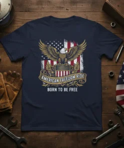 American Freedom Ride Born To Be Free t-shirt with eagle and USA flag graphic