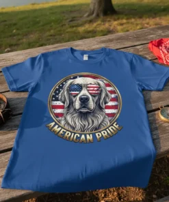 American Pride Golden Retriever creative graphic design printed on comfortable cotton t-shirt