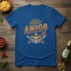 Amigo #1 T-Shirt with a skull wearing a sombrero and crossed swords, bold typography, and festive sun graphic