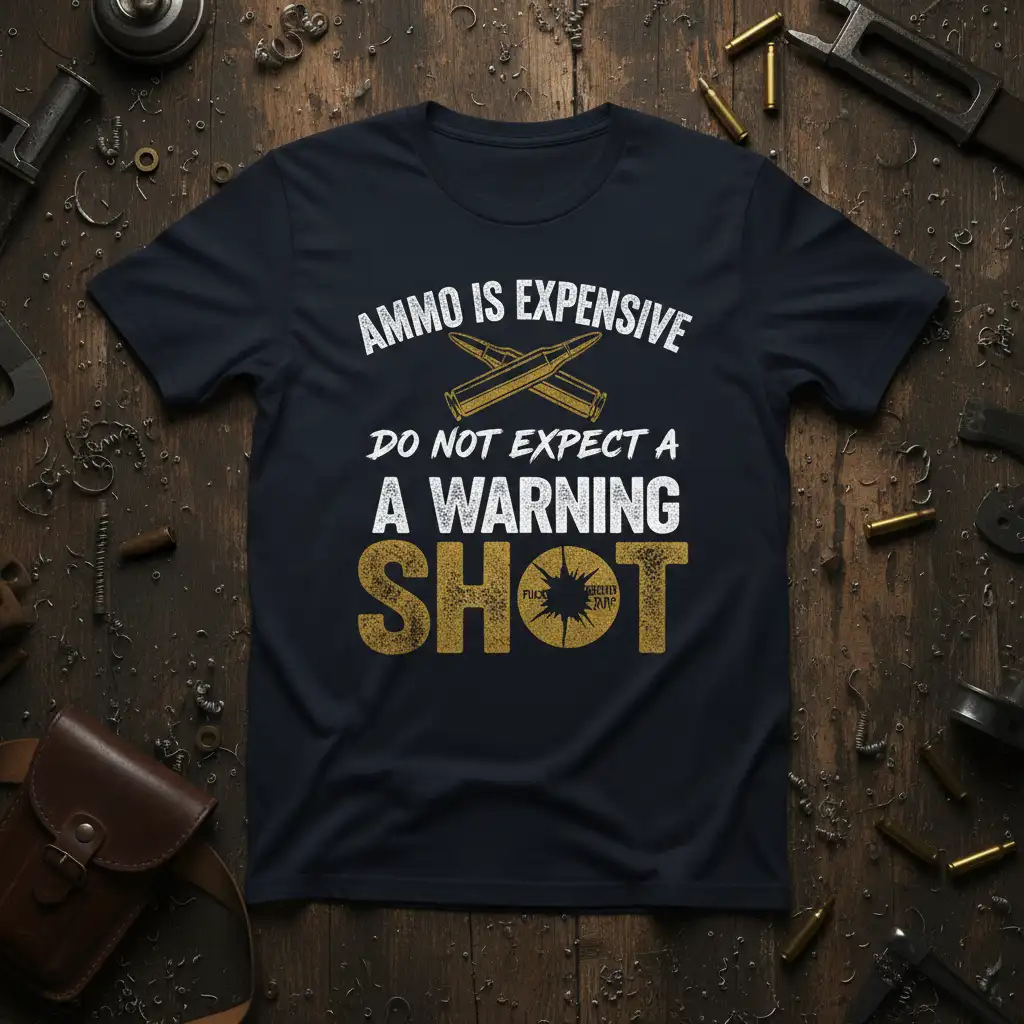 AMMO IS EXPENSIVE DO quote printed with creative illustration on quality cotton blend t-shirt design