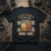 Anatomy of a Dad's Brain T-Shirt design showing brain sections labeled with dad humor: Tool Memory Stem, Dad Joke Nucleus