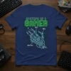 Anatomy of a Gamer T-Shirt featuring a skeleton hand with keybinds like A, W/S, and SHIFT/CTRL