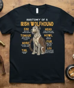 ANATOMY OF A IRISH WOLFHOUND bold graphic design printed on comfortable cotton t-shirt