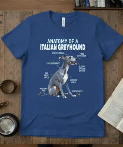 Anatomy of an Italian Greyhound unique graphic design printed on comfortable cotton t-shirt