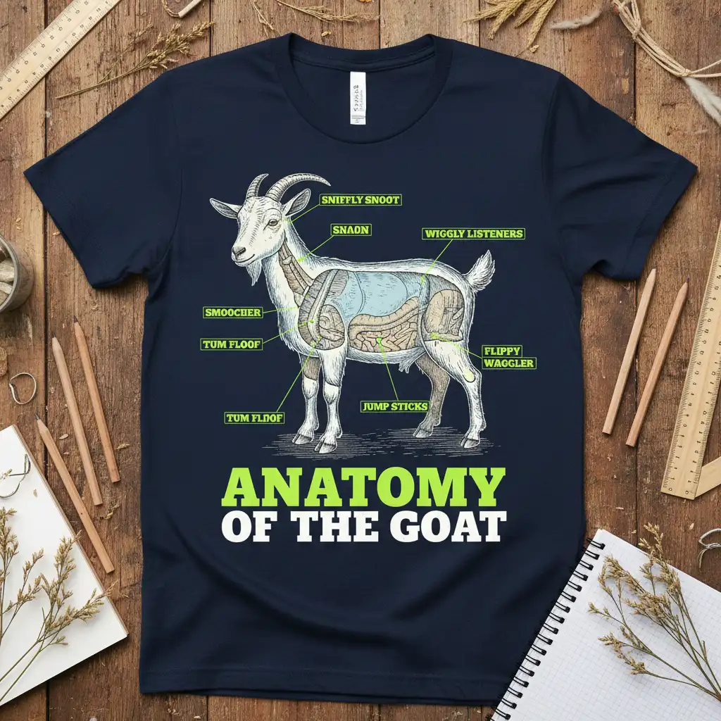 Anatomy of the Goat creative illustration printed on breathable fabric creating a standout t-shirt