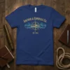 Anchor & Compass Co. Est. 2024 vintage compass design on a navy blue t-shirt with wave graphics
