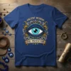Ancient Wisdom The Protector t-shirt featuring a stylized blue eye symbol with intricate golden and blue decorative elements