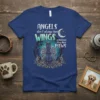 ANGELS don't always have WINGS sometimes they have PAWS t-shirt with a celestial wolf graphic, moon, and stars