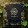 Black t-shirt with gold Angkor Wat Cambodia design, featuring a mandala motif and temple illustration