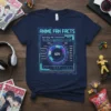 Navy blue t-shirt displaying "Anime Fan Facts Serving Per Container: 24/7" with a circular progress bar and ingredient list