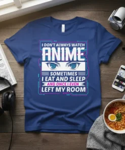 Anime quote t-shirt: "I Don't Always Watch Anime Sometimes I Eat and Sleep And Once I Even Left My Room"