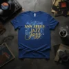 Ann Arbor Jazz Jazz text design with musical notes and trumpet graphics on a blue t-shirt