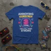 Annoying Each Other For 3 Years And Still Going Strong text design on a blue t-shirt with retro gaming graphics