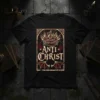 Anti Christ t-shirt with a distressed crown graphic and bat wings, gothic dark aesthetic design