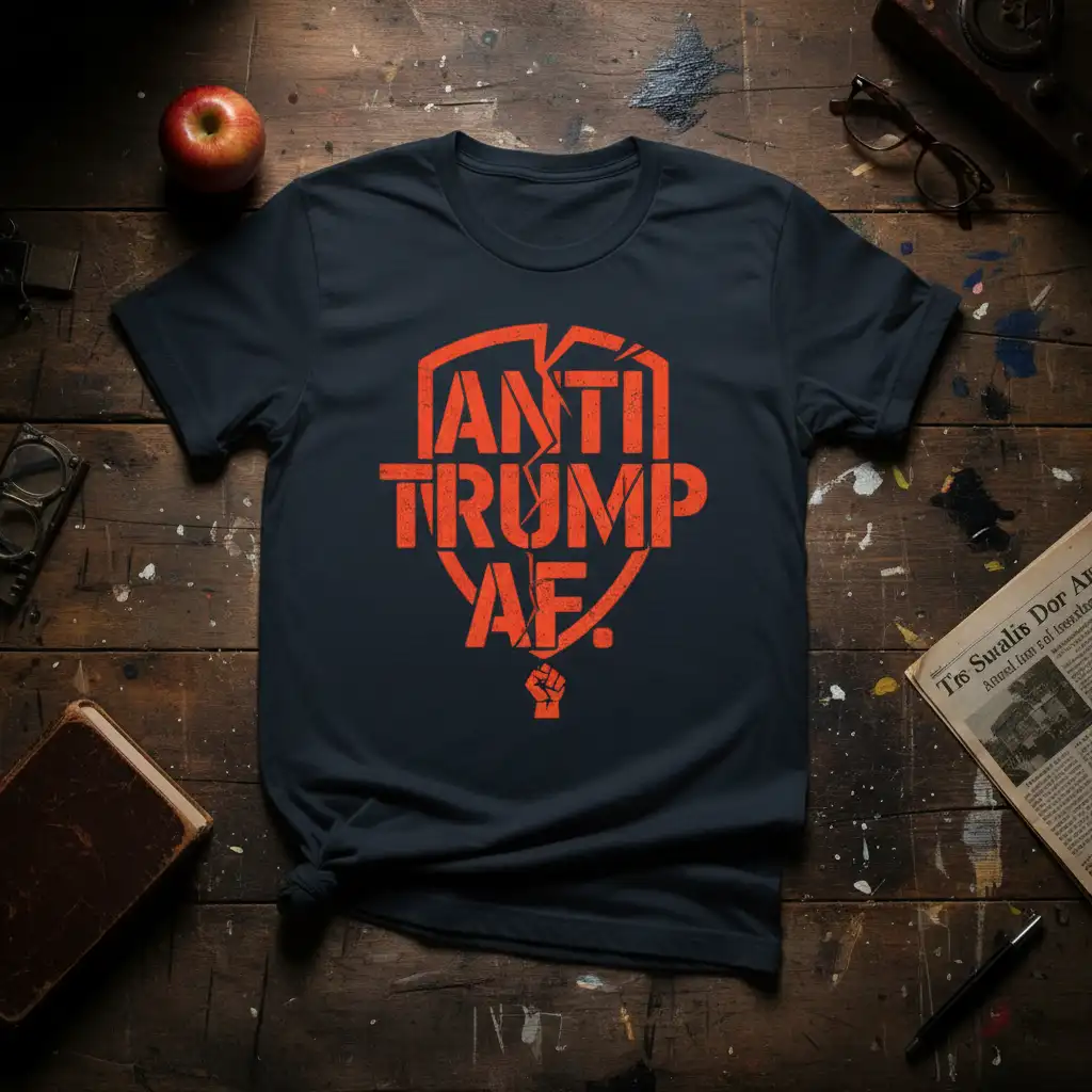 Anti Trump AF distressed shield graphic t-shirt design for political statement wear