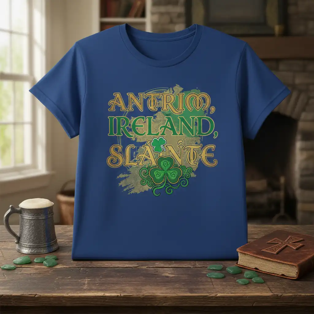 ANTRIM, IRELAND, SLÁINTE stylish graphic printed on soft premium material creating a standout t-shirt