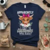 Apparently I Have An Attitude Who Knew? highland cow t-shirt with pink bow and flowers, white buffalo plaid text