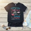 Apparently We're Trouble When We Are Cruising Together Who Knew! text with flamingos and cruise ship graphic on a navy