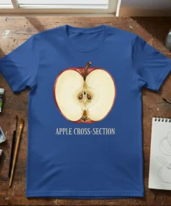 Apple Cross-Section T-Shirt featuring a detailed watercolor illustration of a sliced apple with text "APPLE CROSS-SECTION"
