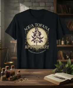 Aqua Tofana Apothecary Woman text design featuring stylish typography on quality t-shirt