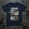 Navy t-shirt with "ARMOR GUNNER SHOOT FIRE! ON THE WAY! 19K U.S. ARMY" text and a graphic of a U.S