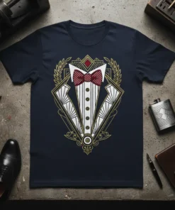Art Deco Tuxedo Graphic eye-catching graphic design printed on comfortable cotton t-shirt