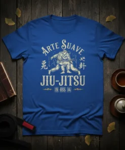 Arte Suave Jiu-Jitsu T-Shirt with graphic of two fighters grappling. Text reads "Arte Suave Jiu-Jitsu 19 OSS 14"