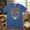Ask Me About Dog Training t-shirt featuring a German Shepherd portrait and paw print graphic
