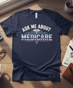 Ask Me About Medicare stylish graphic design printed on comfortable cotton t-shirt