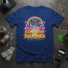 Ask Me About My Explosive Diarrhea funny quote t-shirt with rainbow and floral graphics