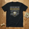Ask Me About My Granddog Warning I Have Pictures text with golden retriever graphic on black t-shirt