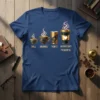 Assistant Principal Coffee Sizes T-Shirt featuring four coffee cups labeled Tall, Grande, Venti, and Assistant Principal