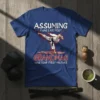 T-shirt with "Assuming I Was Like Most Grandmas Was Your First Mistake" text and karate action graphic for grandmas