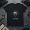 Atom Structure t-shirt design featuring a detailed atomic model with teal and gold spheres and orbiting electrons