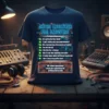 Audio Engineer FAQ Answers T-Shirt with neon-style text about sound engineering and submission requirements