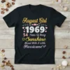 August Girl 1969 54 Years Of Being Sunshine Mixed With A Little Hurricane text design on black t-shirt