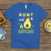 Aunt of the Babycado t-shirt design featuring two smiling avocados, one with a red bow, surrounded by green hearts