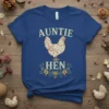 Auntie Hen t-shirt design with a floral chicken graphic and decorative border