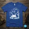 Aur Naur text with a frantic, crowned hamster graphic on a royal blue t-shirt