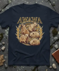 AWAWA text above a circular graphic of five cute quokkas in various poses, surrounded by golden lightning bolts