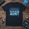 Awesome Like My Aunt text design with blue and purple circuit board elements on a navy t-shirt