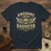 Awesome Like My Daughter T-Shirt featuring a lion with wings and vintage text. Proud dad gift idea